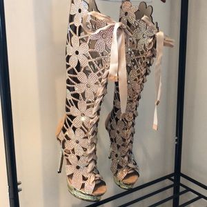 Stunning crystal and suede lace-up platform boots.